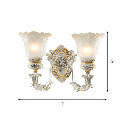 Elegant White Gold Floral Glass Retro LED Wall Light