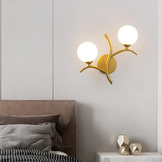 Modern 2-Light Wall Sconce with Glass Globes for Bedroom