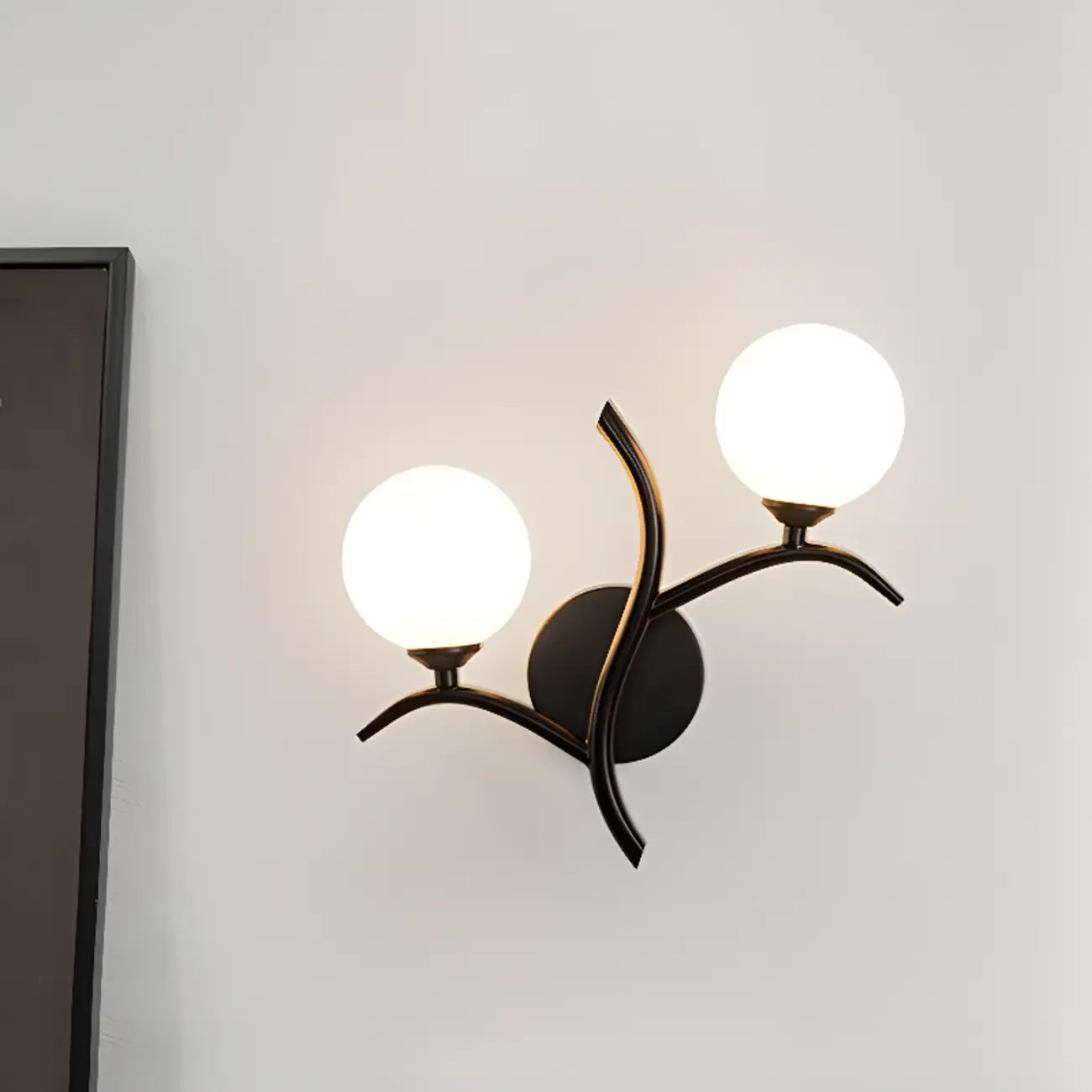 Modern 2-Light Wall Sconce with Glass Globes for Bedroom