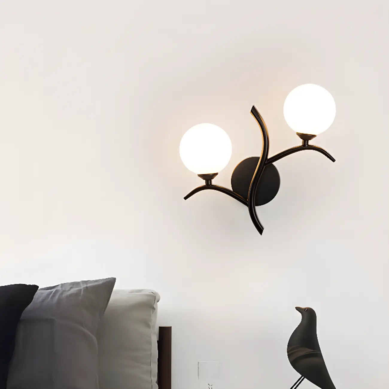 Modern 2-Light Wall Sconce with Glass Globes for Bedroom