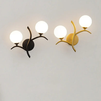 Modern 2-Light Wall Sconce with Glass Globes for Bedroom