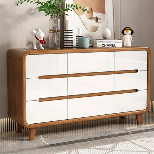 Elegant Large Brown White Wood Bedroom Chests with 9 Drawer