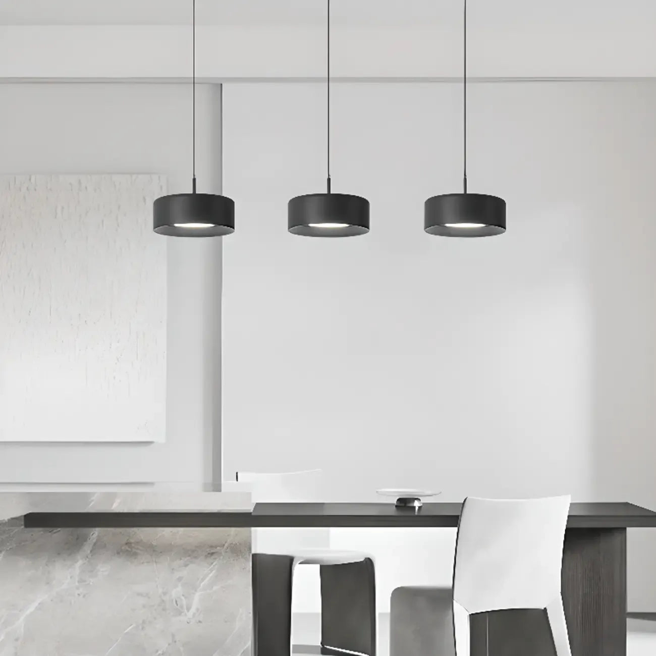 Simple Metal Drum Island Pendant Light Dimmable LED for Kitchen