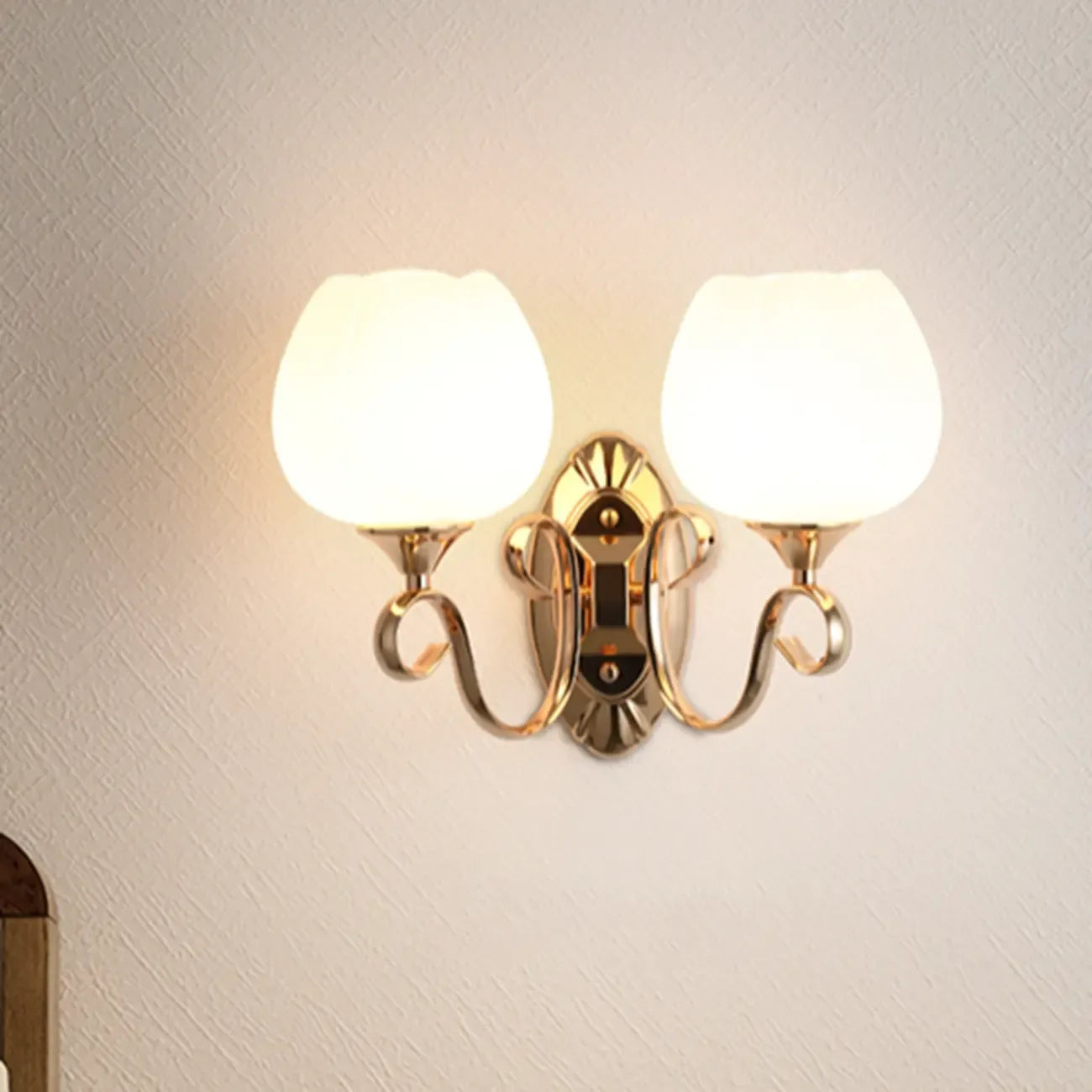 1/2 Light White Wall Sconce with Glass Shade for Living Room