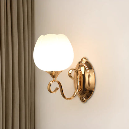 1/2 Light White Wall Sconce with Glass Shade for Living Room