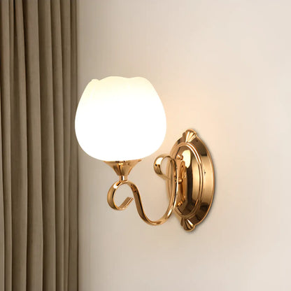 1/2 Light White Wall Sconce with Glass Shade for Living Room