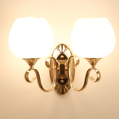 1/2 Light White Wall Sconce with Glass Shade for Living Room