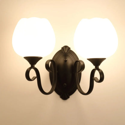 1/2 Light White Wall Sconce with Glass Shade for Living Room