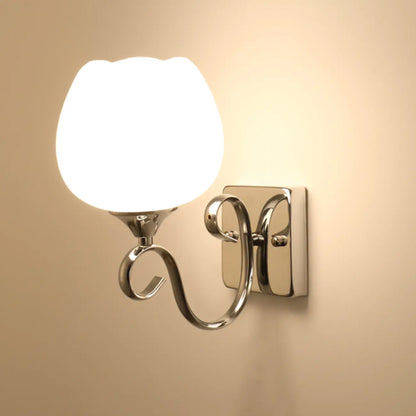 1/2 Light White Wall Sconce with Glass Shade for Living Room