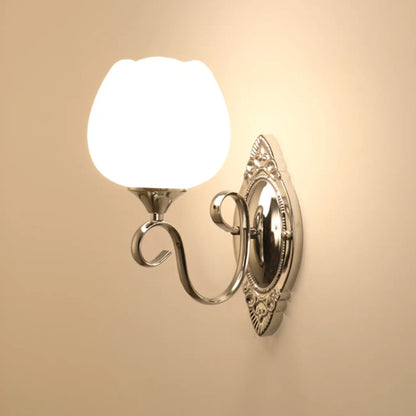 1/2 Light White Wall Sconce with Glass Shade for Living Room