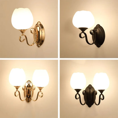 1/2 Light White Wall Sconce with Glass Shade for Living Room