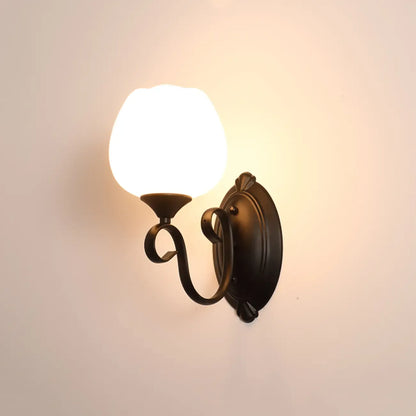 1/2 Light White Wall Sconce with Glass Shade for Living Room