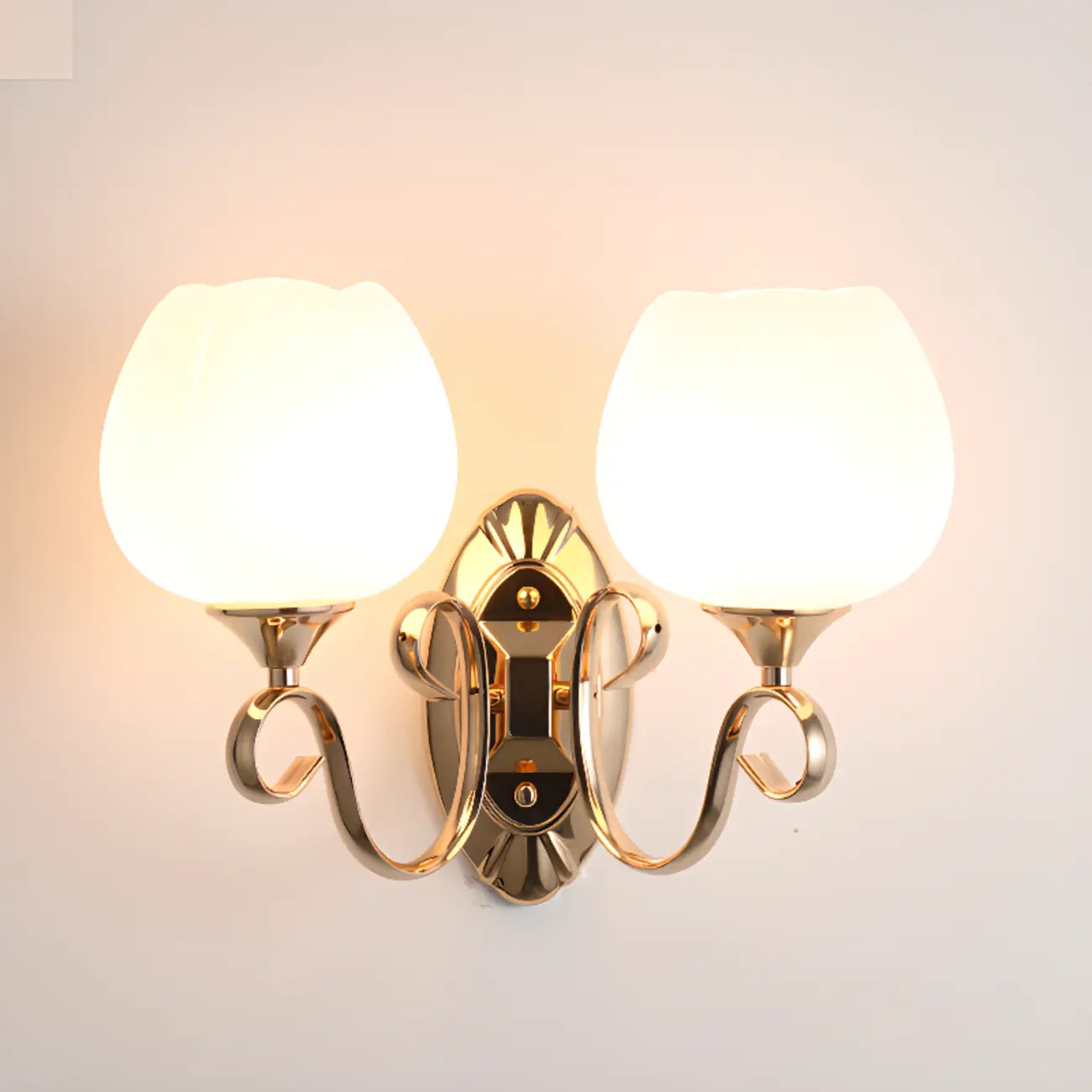1/2 Light White Wall Sconce with Glass Shade for Living Room