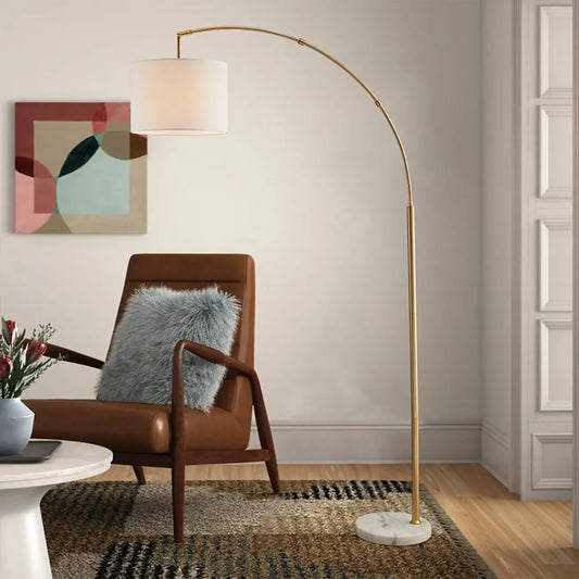 Modern Metal Arc Floor Lamp with Barrel Shade for Living Room