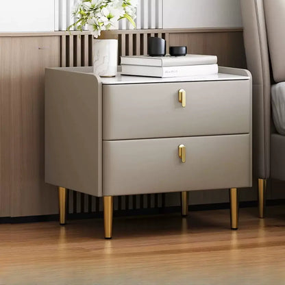 Modern Narrow Small Bedside Table Stone Top with Drawer Storage