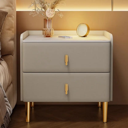 Modern Narrow Small Bedside Table Stone Top with Drawer Storage