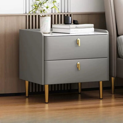 Modern Narrow Small Bedside Table Stone Top with Drawer Storage