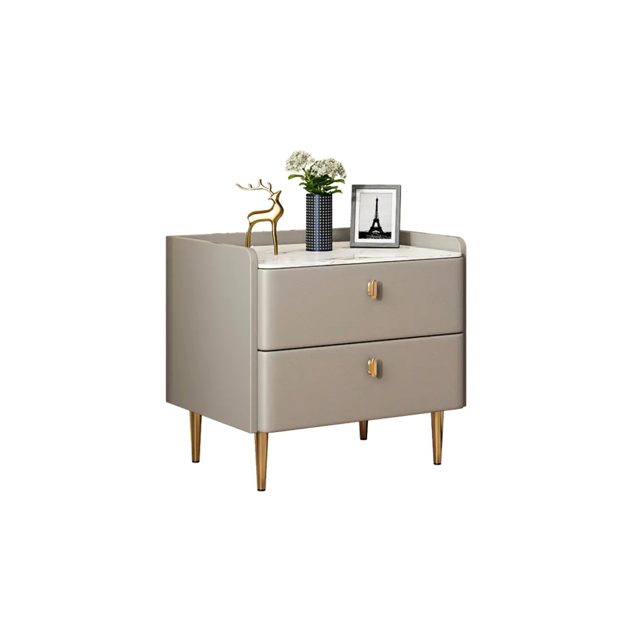 Modern Narrow Small Bedside Table Stone Top with Drawer Storage