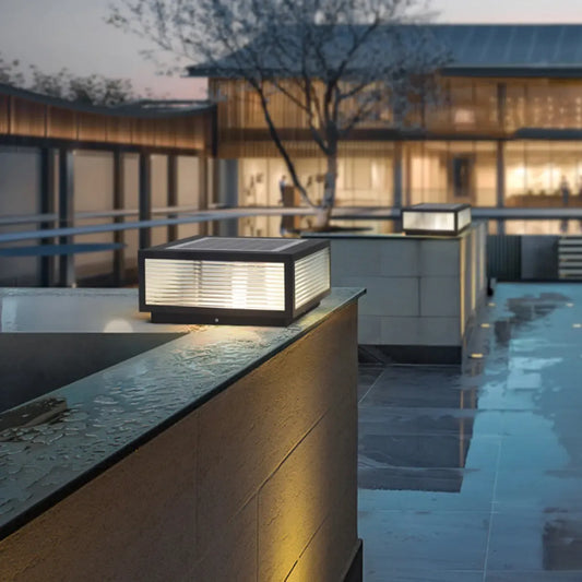 Black Solar Square Metal Outdoor Post Lights