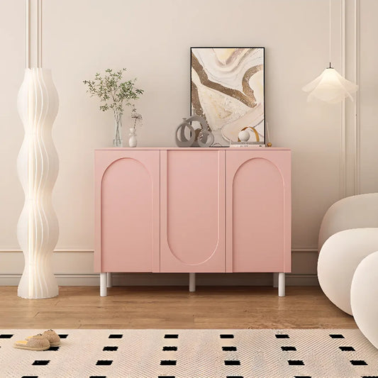 Modern Pink Wood Shoe Cabinet 3-Door Storage Unit