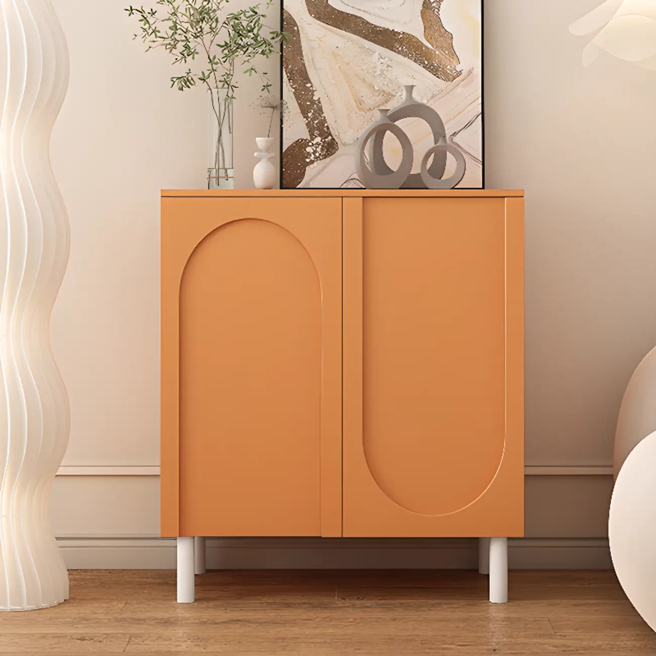 Modern Pink Wood Shoe Cabinet 3-Door Storage Unit