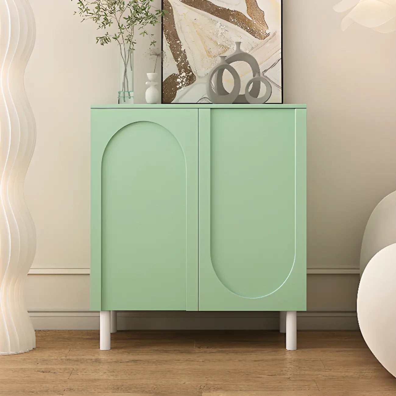 Modern Pink Wood Shoe Cabinet 3-Door Storage Unit