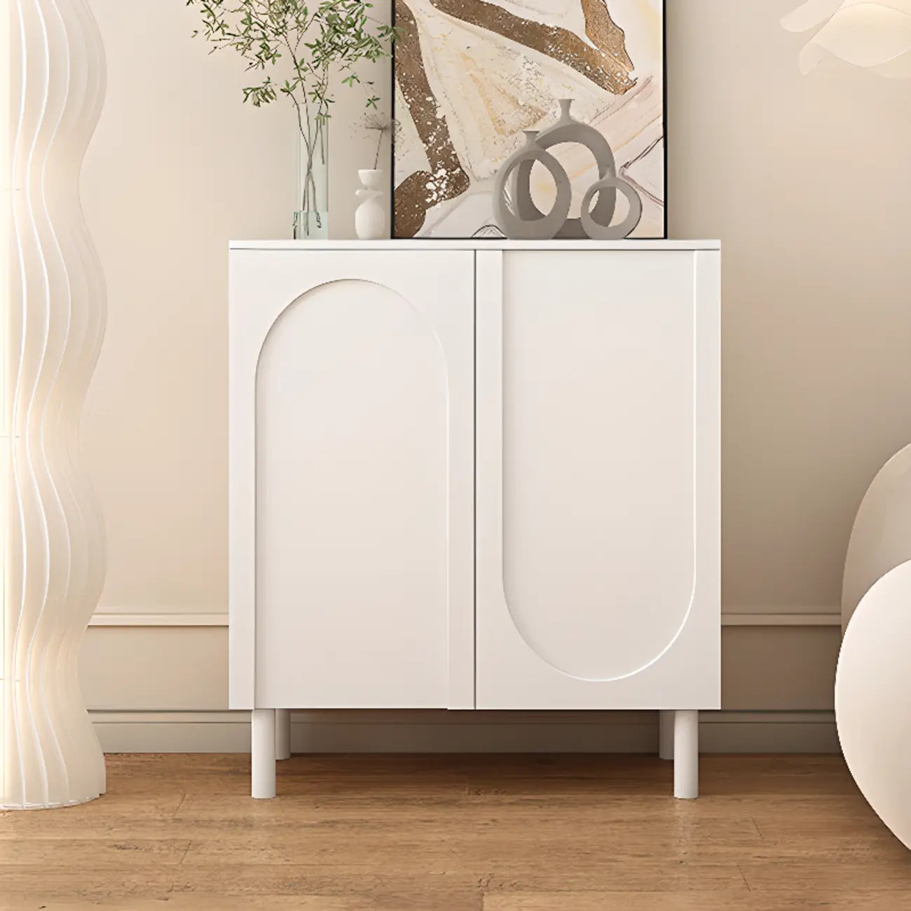 Modern Pink Wood Shoe Cabinet 3-Door Storage Unit