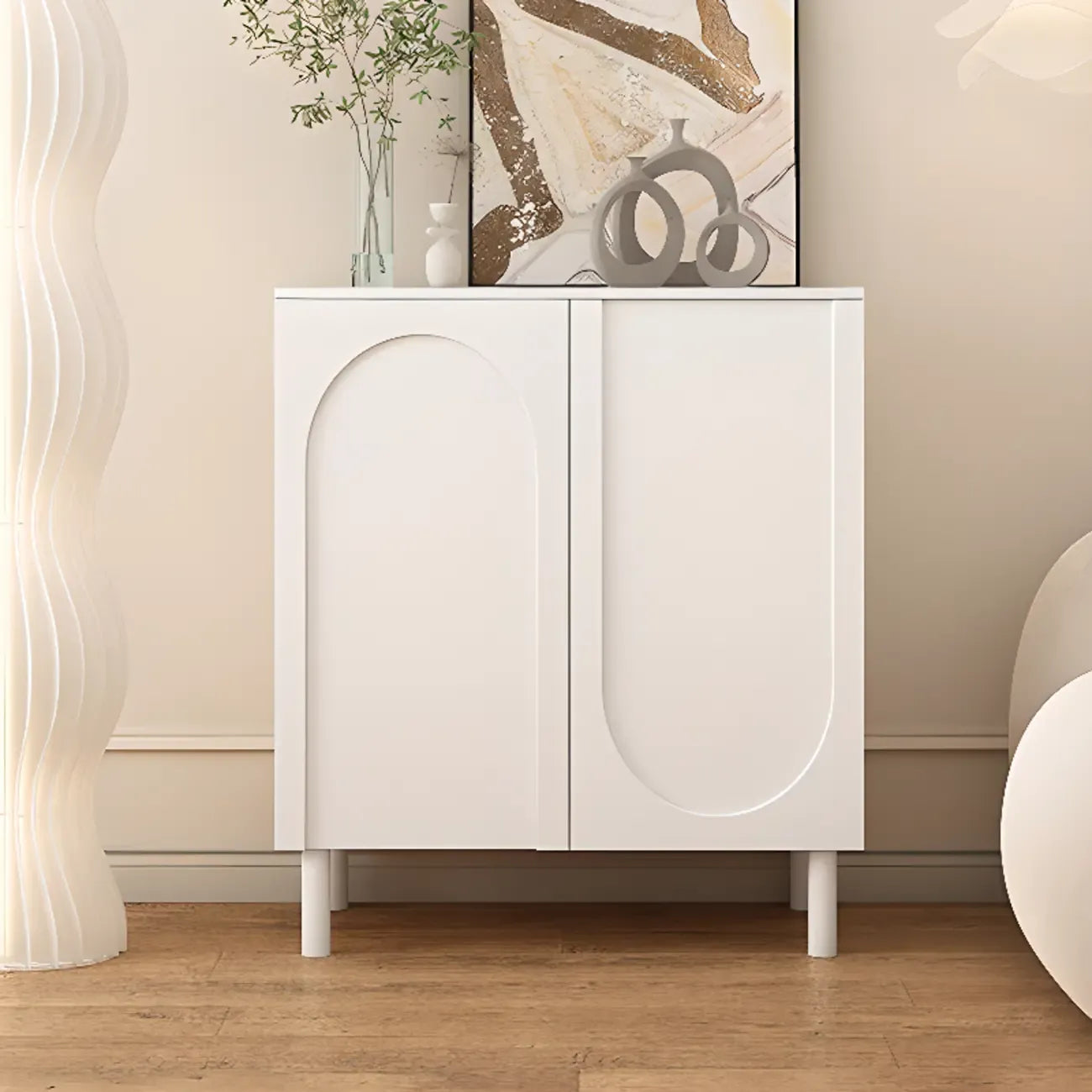 Modern Pink Wood Shoe Cabinet 3-Door Storage Unit