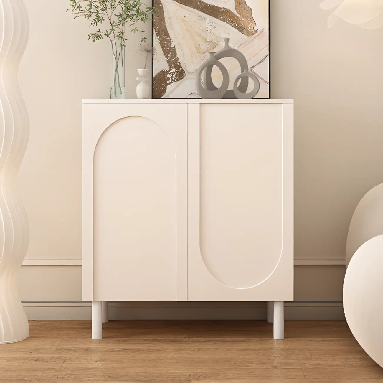 Modern Pink Wood Shoe Cabinet 3-Door Storage Unit