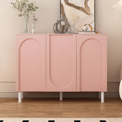 Modern Pink Wood Shoe Cabinet 3-Door Storage Unit