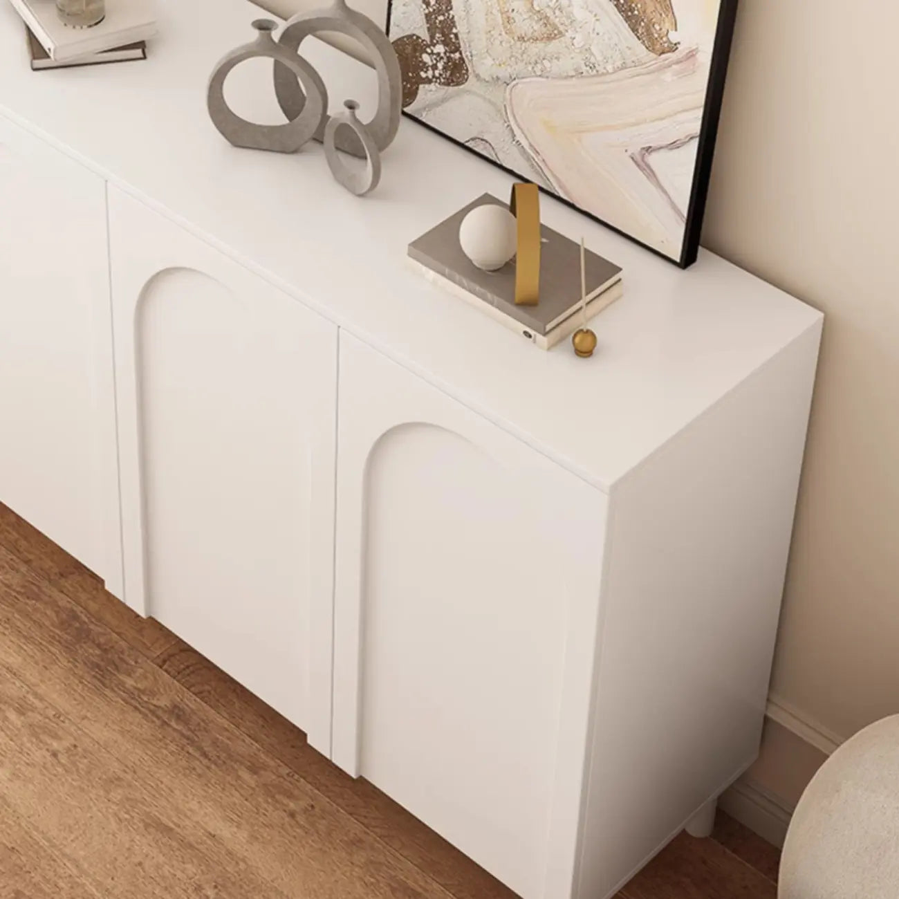 Modern Pink Wood Shoe Cabinet 3-Door Storage Unit