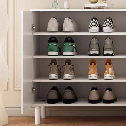 Modern Pink Wood Shoe Cabinet 3-Door Storage Unit