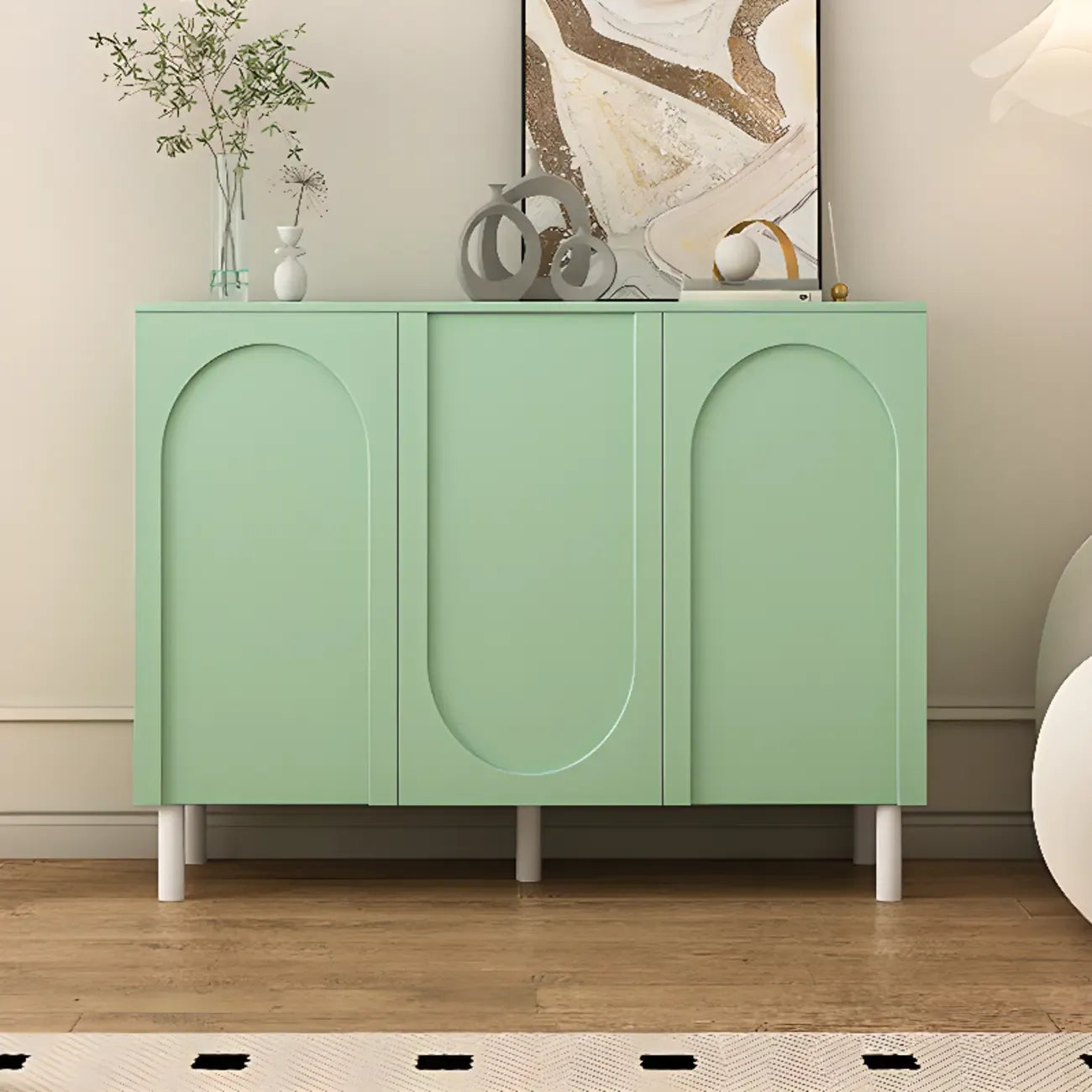 Modern Pink Wood Shoe Cabinet 3-Door Storage Unit