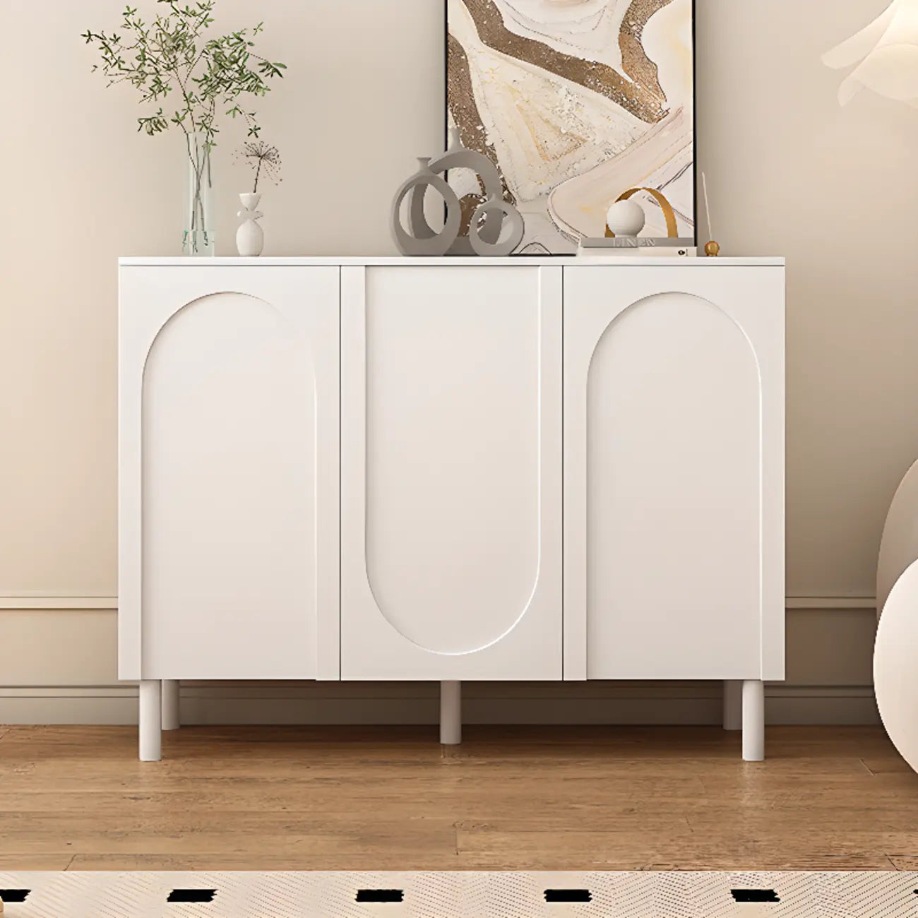 Modern Pink Wood Shoe Cabinet 3-Door Storage Unit