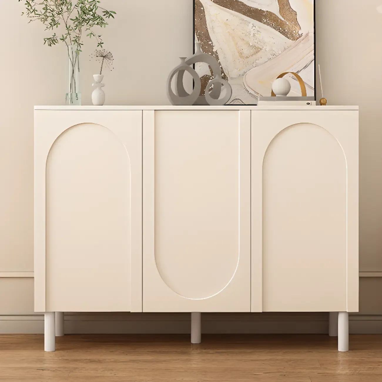 Modern Pink Wood Shoe Cabinet 3-Door Storage Unit