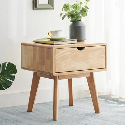 Scandinavian Rubberwood Nightstand with Drawers