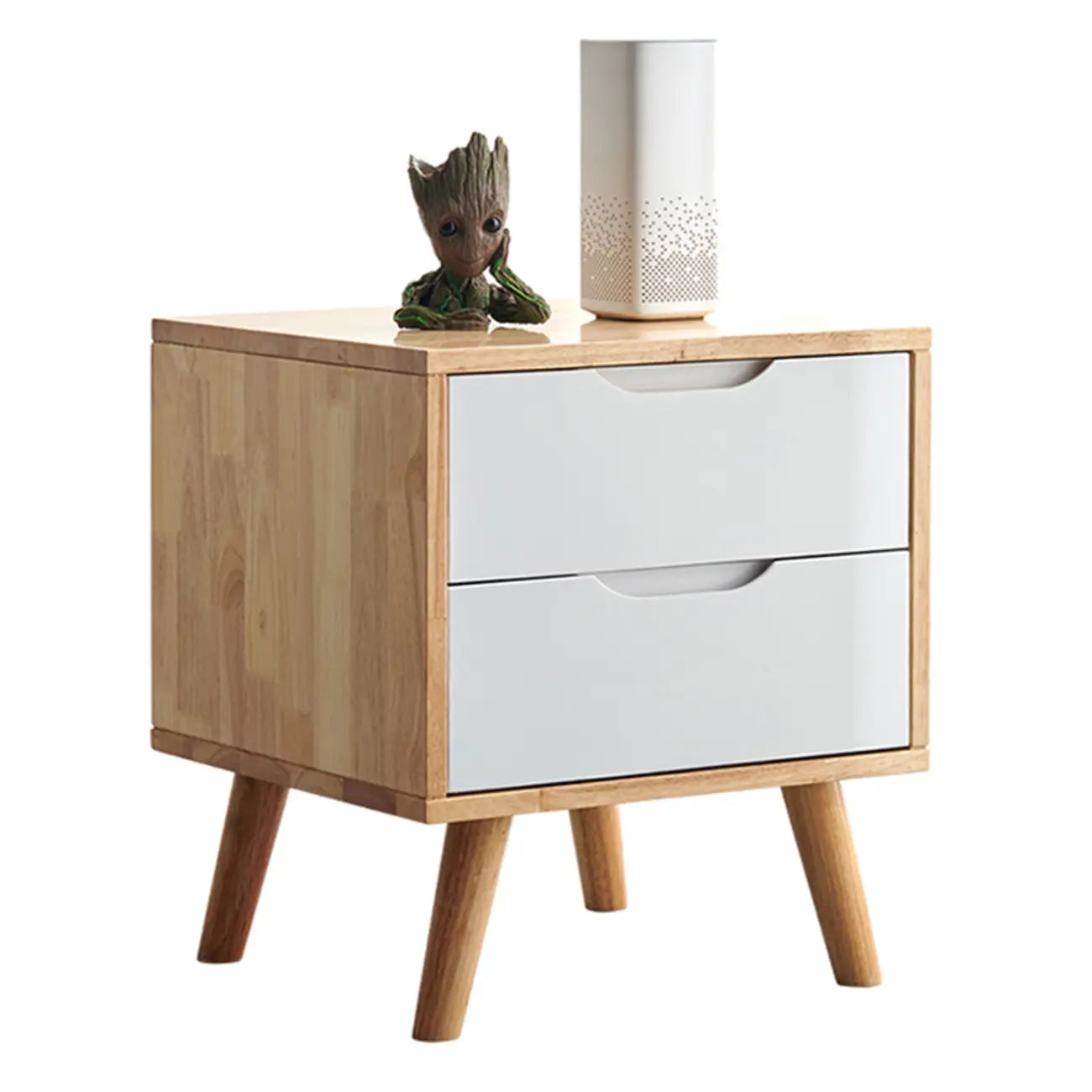 Scandinavian Rubberwood Nightstand with Drawers
