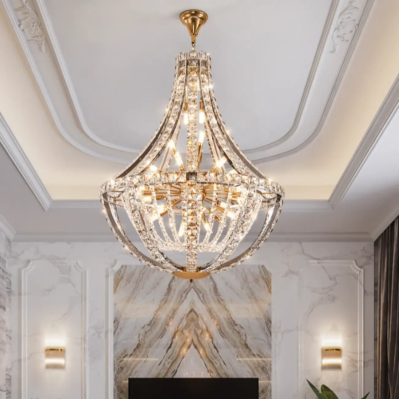 Gold Sphere Glamorous Crystal Stairwell Chandelier