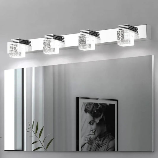 Rectangular Crystal Vanity Light Modern Silver LED for Bathroom