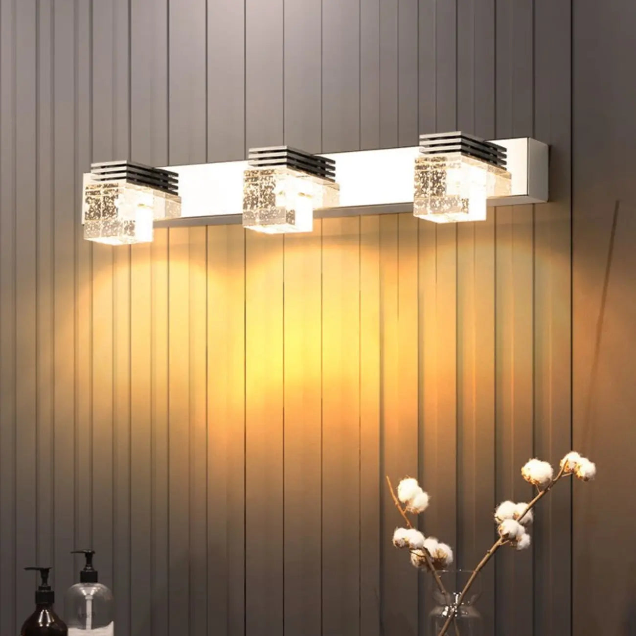 Rectangular Crystal Vanity Light Modern Silver LED for Bathroom