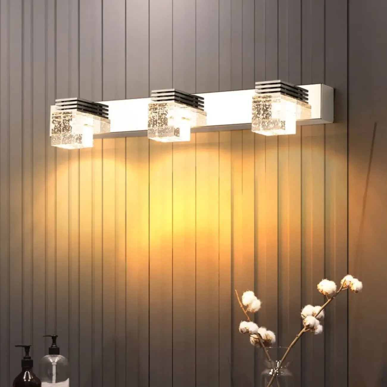 Rectangular Crystal Vanity Light Modern Silver LED for Bathroom