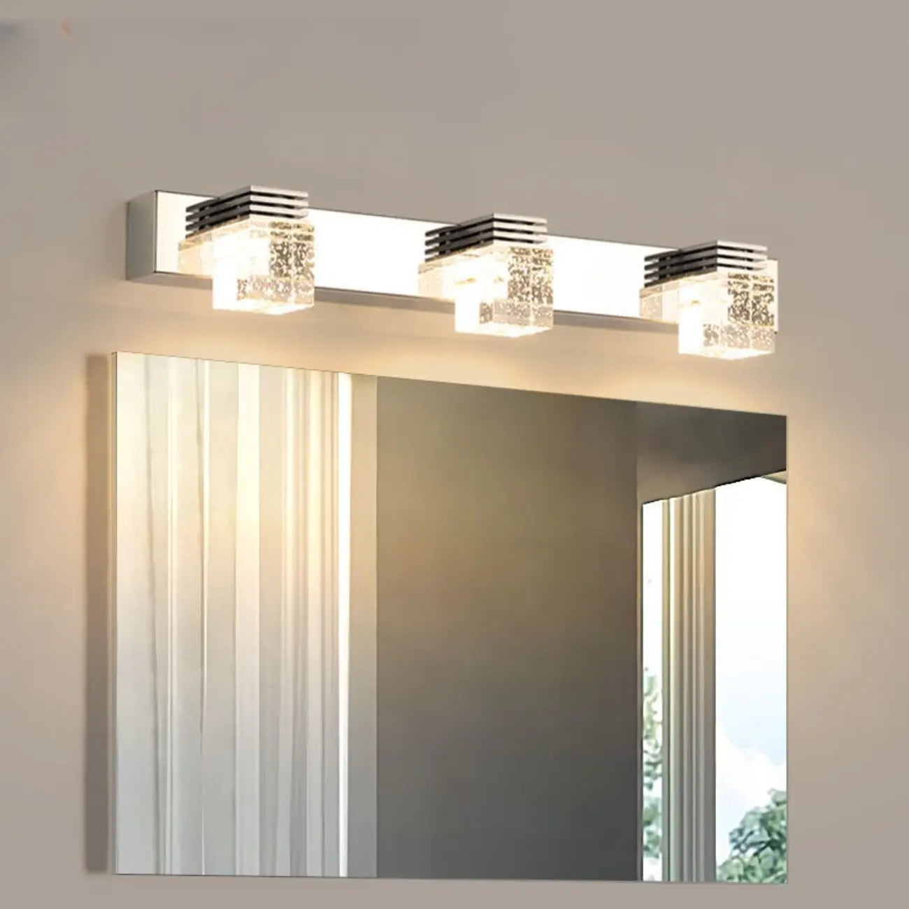 Rectangular Crystal Vanity Light Modern Silver LED for Bathroom