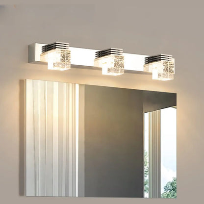 Rectangular Crystal Vanity Light Modern Silver LED for Bathroom