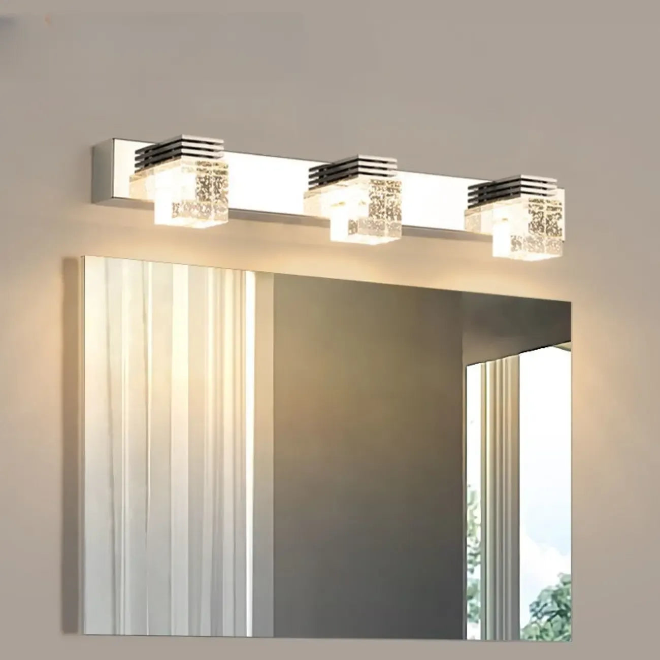 Rectangular Crystal Vanity Light Modern Silver LED for Bathroom