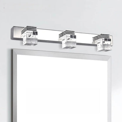 Rectangular Crystal Vanity Light Modern Silver LED for Bathroom