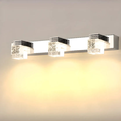 Rectangular Crystal Vanity Light Modern Silver LED for Bathroom