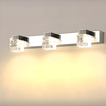 Rectangular Crystal Vanity Light Modern Silver LED for Bathroom
