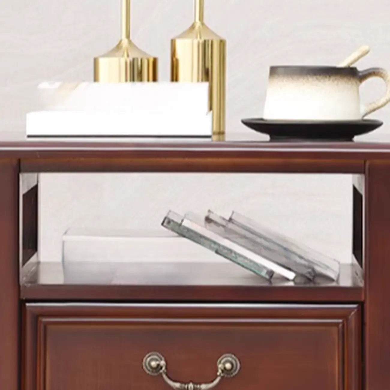 French Small 3-Tier Nightstand with Bronze Handles