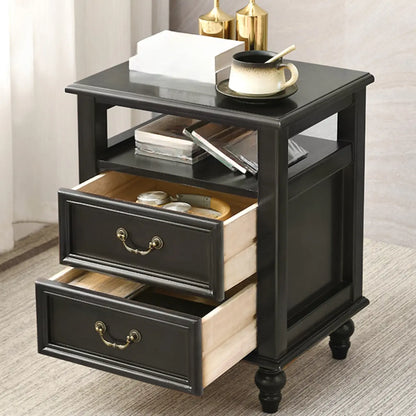 French Small 3-Tier Nightstand with Bronze Handles