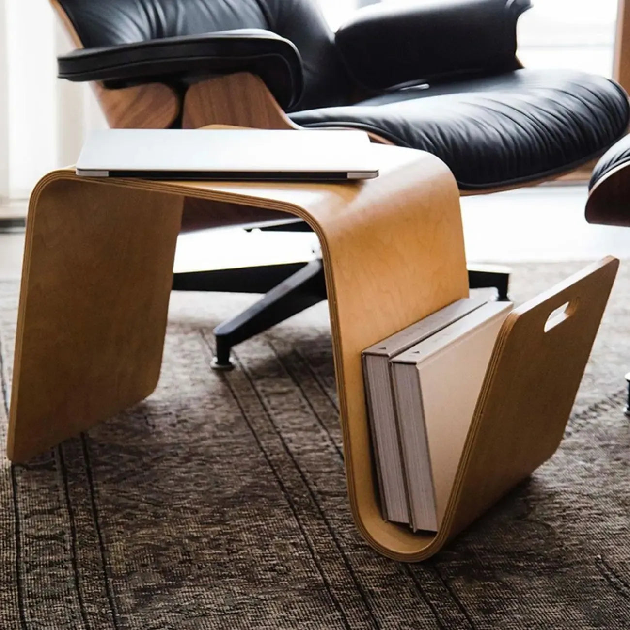 Convertible Wooden Nut-Brown C-Shaped Sofa Side Table